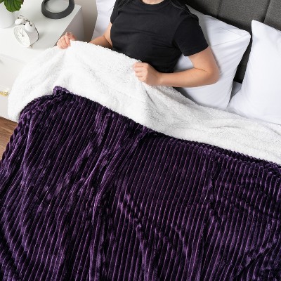 Purple Reversible Sherpa Fleece Throw Blanket