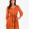 Anna-Kaci Women's 3/4 Sleeve Button Down Dress With Tie Waist - Small, Rustic Red - 2 of 4