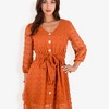 Anna-Kaci Women's 3/4 Sleeve Button Down Dress With Tie Waist And Textured Details - image 2 of 4