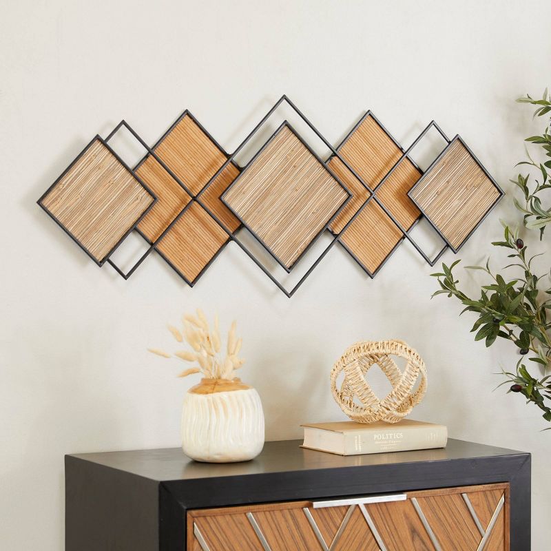 16&#34; x 43&#34; Bamboo Geometric Overlapping Diamond Wall Decor with Metal Wire Brown - Olivia &#38; May, 5 of 6