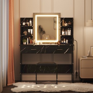 Makeup Vanity Desk with 3-Color Adjustable LED Mirror & Power Outlet - 1 of 4