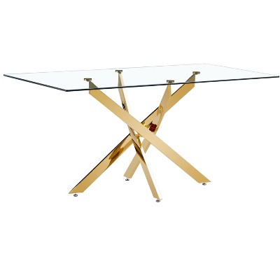 63'' Glass Dining Table For 4, 0.39" Tempered Glass Tabletop And Silver Metal Base, Large Dining Room Table For 6, Home Kitchen Table For Dining Room Kitchen, Modern Dining Table