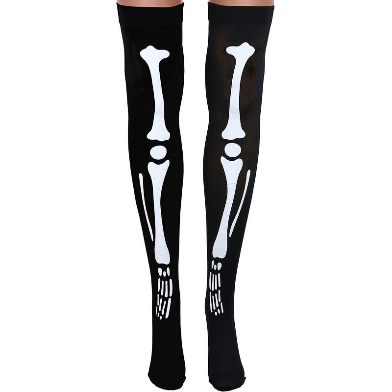 Skeleteen Womens Skeleton Bone Thigh High Socks Costume Accessory - Black, 4 of 6