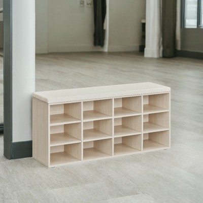 Shoe Bench with Cushion, Entryway Storage Bench with Padded Seat, 12 Compartments, Adjustable Shelves, 11.9 x 40.9 x 18.9 Inches