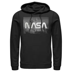 Men's NASA Space Shuttle Blast Off Text Over Lay  Pull Over Hoodie - Black - X Large