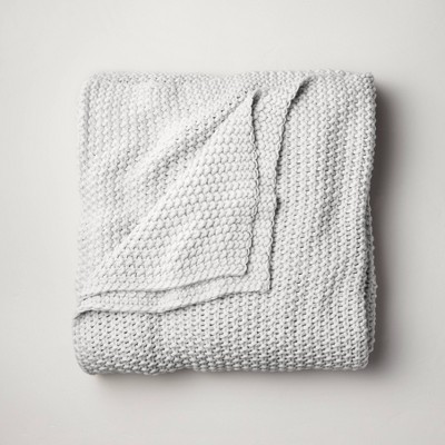 Full/Queen Chunky Knit Bed Blanket Light Gray - Casaluna™