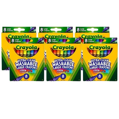 Crayola Ultra-Clean Washable Large Size Crayons Assorted Colors 8/Box 6 Boxes (BIN3280-6) 