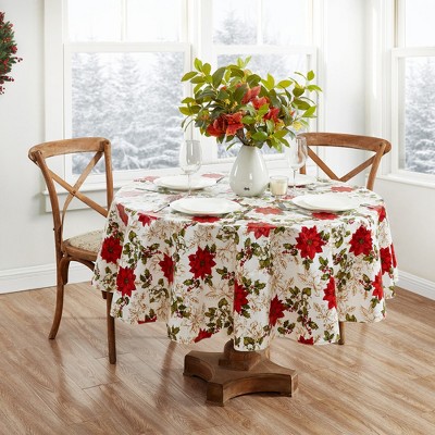 Elrene Poinsettia Grace Vinyl Indoor/Outdoor Tablecloth - Elrene Home Fashions