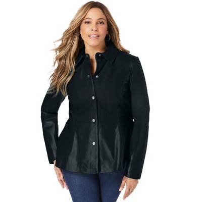 Jessica London Women's Plus Size Leather Peplum Jacket