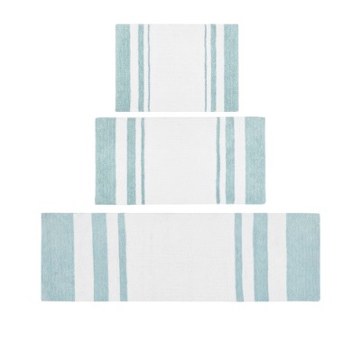 Aqua and White Cotton Reversible Bath Rug 20'' x 30''