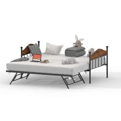 Twin Size Daybed, Heavy Duty Metal Sofa Bed Frame with Headboards, Steel Slats Support