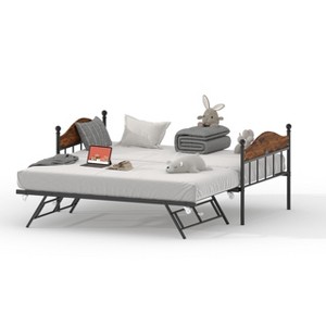 Twin Size Daybed, Heavy Duty Metal Sofa Bed Frame with Headboards, Steel Slats Support - 1 of 4