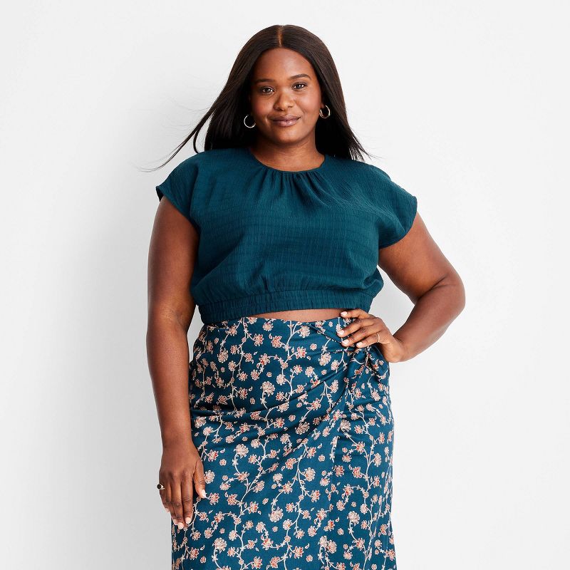 Women's Short Sleeve Cinched Crop Top - Future Collective™ with Jenny K. Lopez Teal, 1 of 6