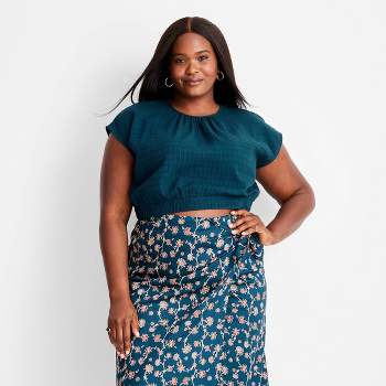 Women's Short Sleeve Cinched Crop Top - Future Collective™ with Jenny K. Lopez Teal