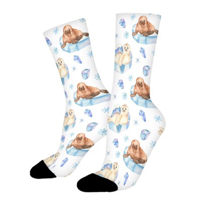 Cute Seals Women Printed Crew Socks Funny Funky Socks Soft Polyester Novelty Gifts for Artists Men