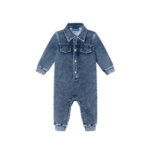 Andy Evan Infant Blue Knit Denim Shirt Romper Size 6 9 Months. Target