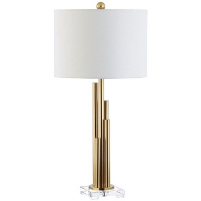 Hopper Brass Gold Table Lamp Set with White Linen Shade