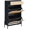 Farmhouse Rattan Shoe Cabinet - 3-Tier Slim Wooden Shoe Rack with 3 Drawers & Adjustable Shelves - 3 of 4