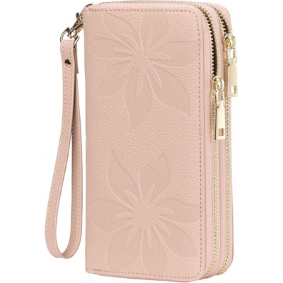 BEAFUP Large Capacity Double Zip RFID Blocking Women’s Wallet - Genuine Leather Wristlet Clutch for Travel,Everyday Use