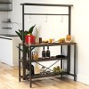 Yukimo 33"H Kitchen Island with Storage, Bakers Rack Microwave Stand, Black Metal Frame with Wood Grain Surface - 3 of 4