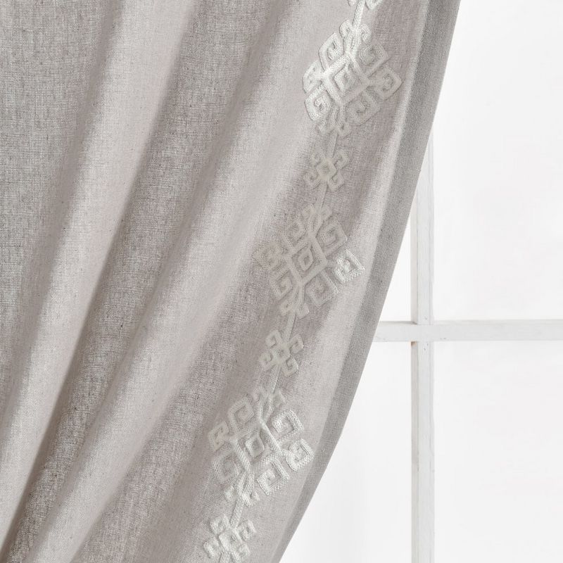 Luxury Modern Geo Linen Like Embroidery Border Window Curtain Panel Light Gray Single 52X84, 4 of 6