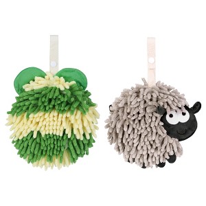 REGALWOVEN 2 Packs Chenille Fuzzy Ball Bathroom Sheep Shape Absorbent Fast Drying Hand Towels 7" x 7" - 1 of 4