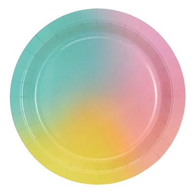 Pastel Rainbow Birthday Party Dinnerware Set with Pink Cutlery