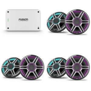 Garmin Fusion 3 Pairs Apollo AP-FL77SPG 7.7" LED Marine Speakers Sport Grills, Gray, Pair with Fusion MS-AP61800 150w per channel RMS @4ohm Apollo ... - 1 of 4