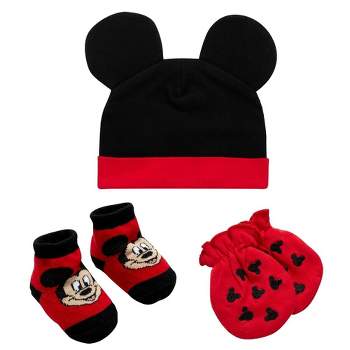 Disney Mickey Mouse Newborn Baby Boys’ Hat, Socks, and Mitten Take Me Home Layette Gift Set