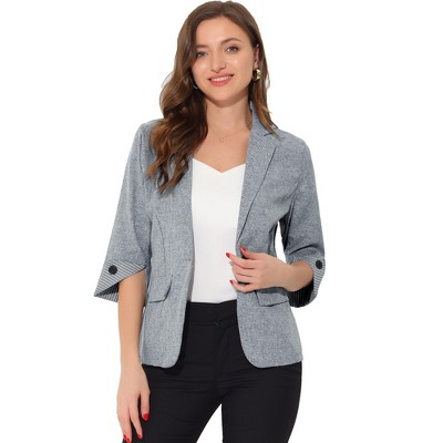 Allegra K Women's Notched Lapel Collar 3/4 Sleeve Button Front Work Formal Blazer