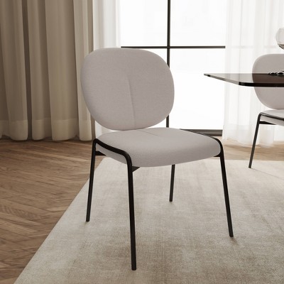 Celestial White Boucle Upholstered Side Chair with Black Metal Frame