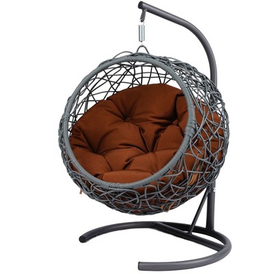 Chery Life Cat Swing Bed with Stand & Cushion, Rattan Wicker Swing Chair, Hanging Swinging Cat Bed for Cats, Small Dogs, and Small Animals