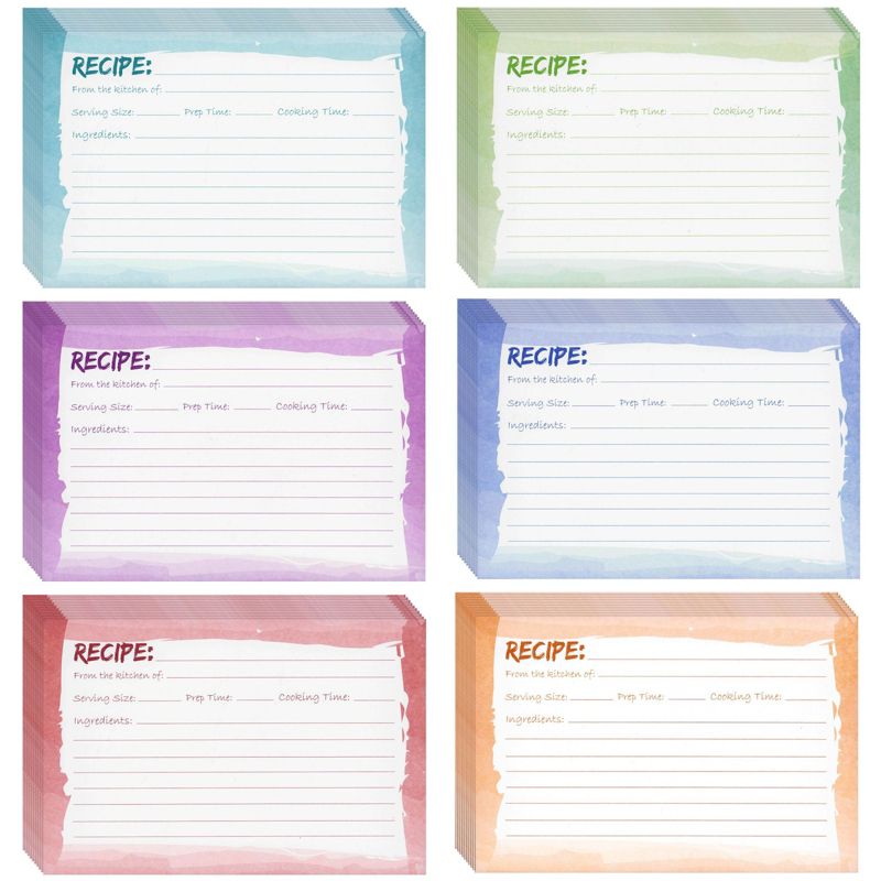 Juvale 60-Pack 4x6 Recipe Cards Double Sided, Colored Recipe Index Cards for Cooking and Kitchen Organization, Watercolor Design, Bulk Pack, 1 of 9