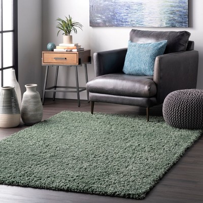 Kara Green Solid Shag 2' x 3' Synthetic Area Rug