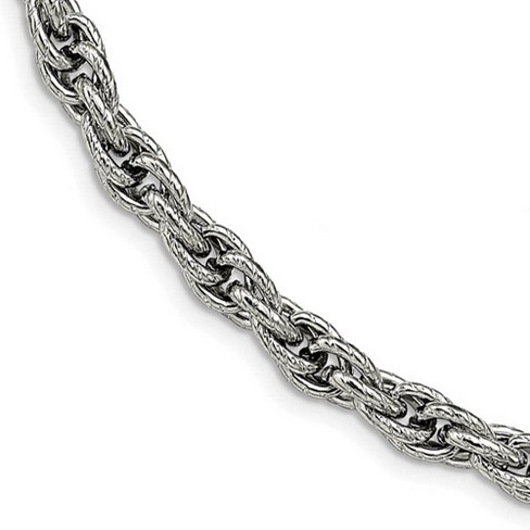 Black Bow Jewelry 7.5mm Stainless Steel Textured Fancy Loose Rope Chain Necklace, 24 In - image 1 of 4