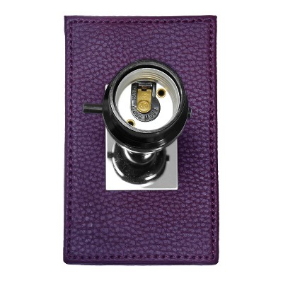 Eggplant Leather Nightstand Lamp with White Fabric Shade and USB Port