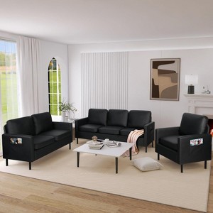 3-Piece Living Room Furniture Set with USB, Modern 3-Seat Couch, Loveseat & Accent Chair for Small Spaces - 1 of 4
