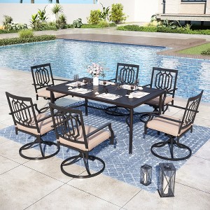 Captiva Designs 7pc Patio Dining Set with Geometric Pattern Rectangular Table & Metal Arm Chairs - 1 of 4