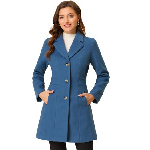 Allegra K Women's Single Breasted Notched Lapel Long Winter Coats Dusty  Blue X-large : Target