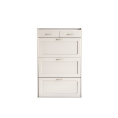 Vynxaria White Shoe Storage Cabinet with Three-Layer Flip Design