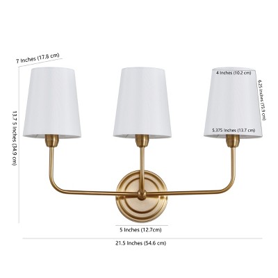 Brookes Contemporary Brass Gold 3-Light Wall Sconce with Cotton Shades