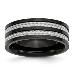 Black Bow Jewelry Men's 8mm Black Plated Titanium Gray Carbon Fiber Standard Fit Band - 1 of 4