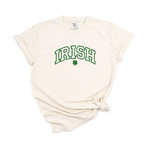 Simply Sage Market Women's Embroidered Irish Varsity Clover Short Sleeve Garment Dyed Tee - M - Ivory - 1 of 3