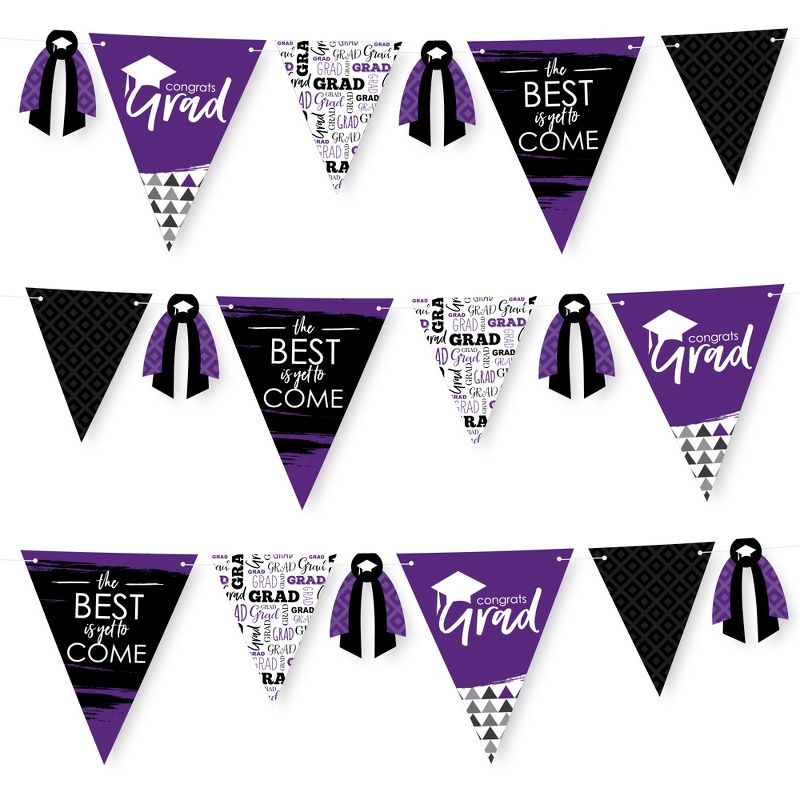 Big Dot of Happiness 30 Piece Purple Graduation Party Pennant Triangle Banner, 1 of 10