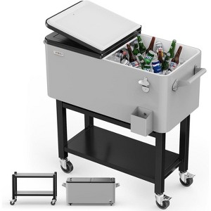 VINGLI Patio Cooler, Rolling Ice Chest on Wheels, Portable Patio Party Bar Drink Cooler Cart, with Shelf, Beverage Pool with Bottle Opener,Water Pipe - 1 of 4