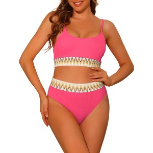 Elerevyo Women's High Waisted Ribbed Adjustable Spaghetti Straps Push Up Swimsuit Bathing Suits 2 Pcs - 1 of 4
