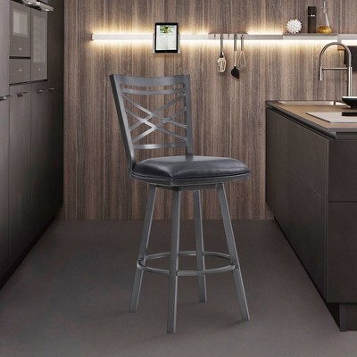 Fargo 32" Swivel Barstool in Mineral Finish with Black Faux Leather