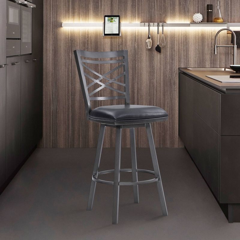 30&#34; Fargo Counter Height Barstool Metal Barstool in Mineral Finish with Faux Leather Black - Armen Living, 6 of 9