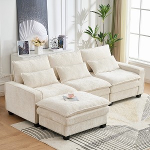 GDFStudio Rossburg Mid-Century Modern 4 Seater Chenille Sectional Sofa with Ottoman - 1 of 4