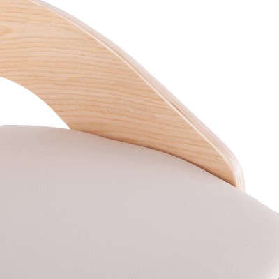 Cassis Adjustable Chrome Swivel Barstool with Natural Wood and Cream Faux Leather - Set of 2